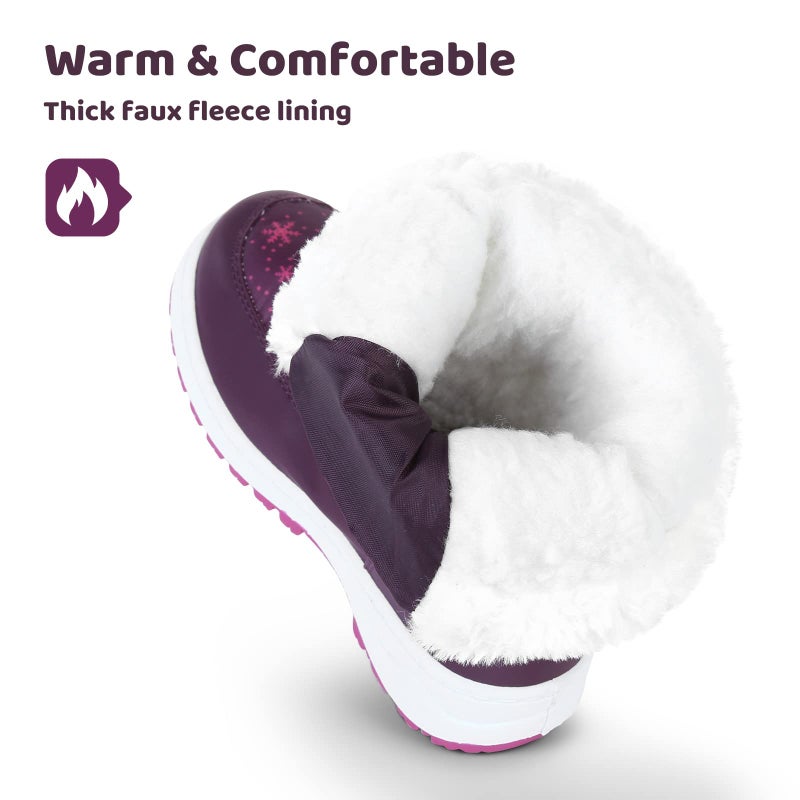 Apakowa Kids Girls Insulated Fur Winter Warm Snow Boots (Toddler/Little Kid) (Color : Purple, Size : 6 M US Toddler) - Image 3